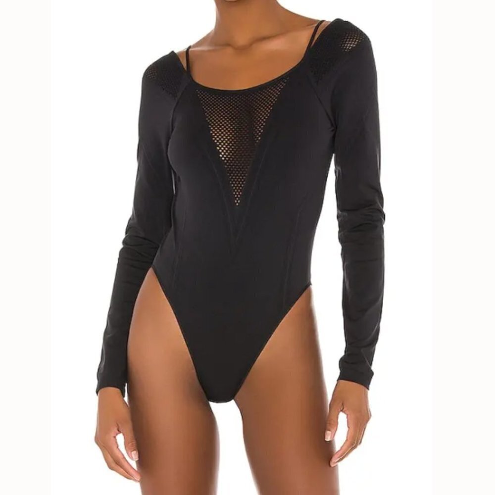 Nike Black Long Sleeve Mesh Detail Bodysuit